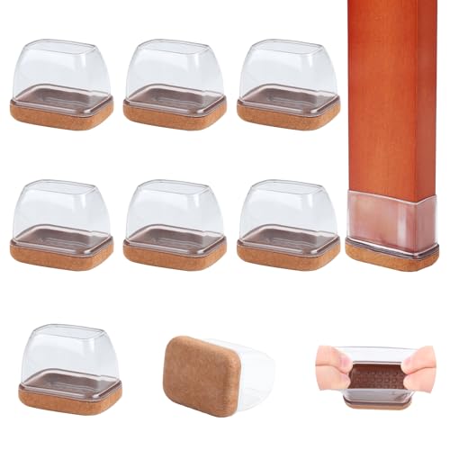 8PCS Silicone Rectangle Chair Leg Floor Protectors with Felt, Small, Clear | Chair Leg Caps for Hardwood Floors, Outdoor Furniture Leg Protectors, Anti-Scratch, Fit Length 1.3"-1.7", Width 0.6"-0.9" - color: Clear-8pcs, size: M(Fit:W 0.6"-0.9",L1.3"-1.7")