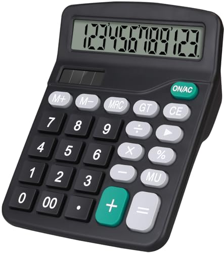 Desktop Calculator, Black Calculator Big Buttons, 12-Digits | Large LCD Display, Solar and AA Battery Dual Power, Desk Calculators for Office Home School Business Class (Black) - color: Black1