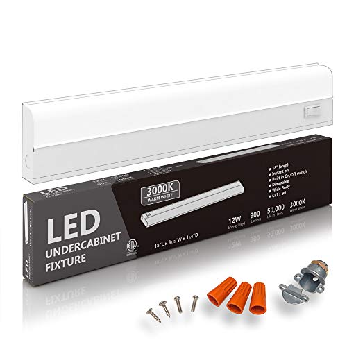 18" Hardwired Under Cabinet Light, 3000K Warm White, ETL, 900 lm, Dimmable - color: 3000K Warm White, size: 18 INCH