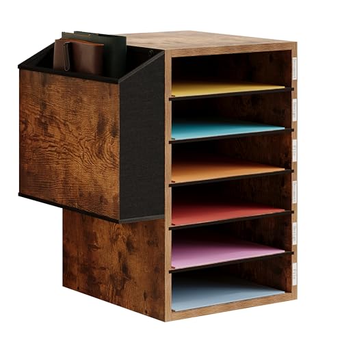 Unionly 6 Tier Adjustable Mail Sorter,Wood Paper Organizer for Class,Office | Office Mailbox with name slot,Literature Organizer with side pocket,Wooden File Storage Organizer for school,classroom,office - color: Rustic Brown, size: Standard 6 Slots