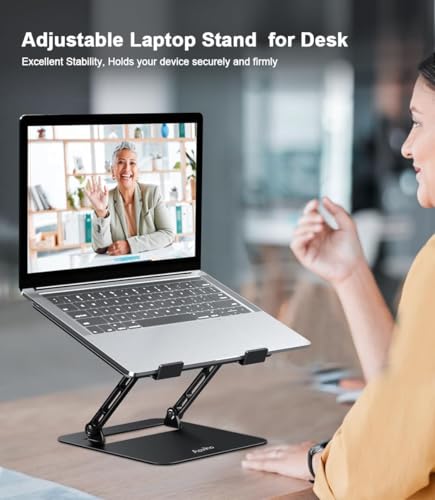 Aoviho Adjustable Laptop Stand for Desk, Portable Laptop Stand Holder and Riser, Foldable Aluminum Notebook Computer Stand for MacBook Air Pro HP Lenovo Dell Samsung Chromebook, 10-15.6 inch, Black - color: Black