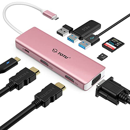 TOTU Docking Station, USB C Hub, 9 in 1 Triple Display Docking Station with Collage Display Mode, Dual 4K HDMI, VGA, 100W PD, 3 USB 3.0 and TF/SD Card Reader for MacBook Pro Air and Type-C Laptops