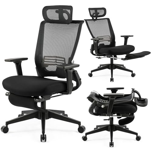 Ergonomic Foldable Office Chair with Footrest and Lumbar Support, Black - color: Black