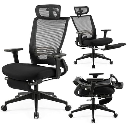 Ergonomic Foldable Office Chair with Footrest and Lumbar Support, Black - color: Black