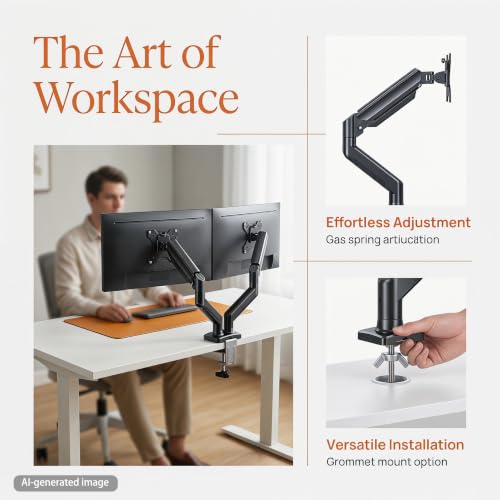 Dual Monitor Stand up to 32" Screen, Each Arm Holds Max 22 lbs, Monitor Arms for 2 Monitors with Gas Spring and Cable Management, Tilt/Swivel/Rotation, VESA Standard 75x75 & 100x100mm