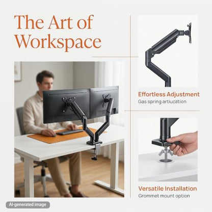 Dual Monitor Stand up to 32" Screen, Each Arm Holds Max 22 lbs, Monitor Arms for 2 Monitors with Gas Spring and Cable Management, Tilt/Swivel/Rotation, VESA Standard 75x75 & 100x100mm