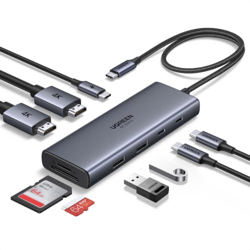 UGREEN USB C Docking Station Dual Monitor, 9-in-1 Aluminum Dock with 2xHDMI