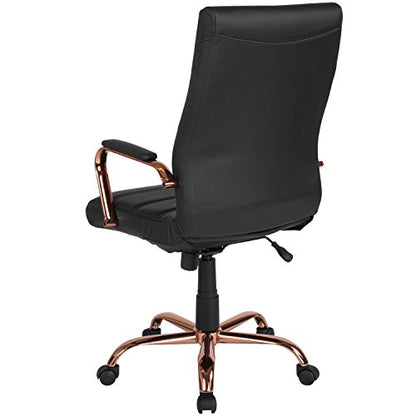Flash Furniture High Back Black LeatherSoft Executive Swivel Office Chair with Rose Gold Frame and Arms | 360° Swivel, Height Adjustable, Commercial Grade - color: Black Leathersoft/Rose Gold Frame
