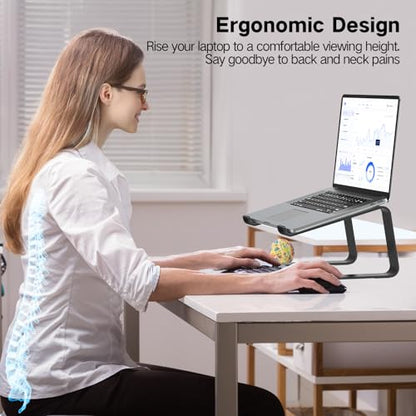 Tonmom Laptop Stand for Desk, Aluminum Laptop Riser Holder | Removable Metal Notebook Stand Ventilated Cooling Computer Riser Compatible with 10-15.6” Laptops