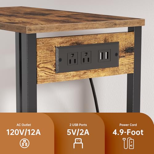 Large Printer Stand with Charging Station, Printer Table for Home Office - color: Rustic Brown, size: Large with Charger