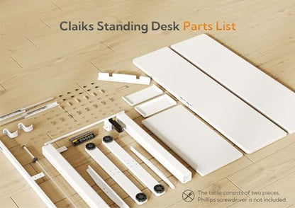 Claiks Electric Standing Desk 48x24 with Keyboard Tray White | Splice board desktop, 28.3-46.5 inch height range, 176 lbs capacity, 3 memory presets, quiet motor - color: White