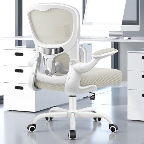 ALLGOD Ergonomic Office Chair, Breathable Mesh Ergonomic Desk Chair with Adjustable Lumbar Support, Flip-up Armrests, Computer Chairs Comfortable for Home, Office, Work, 300lbs, White, Upgrade - color: White, size: 1 Pack