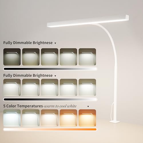 LED Desk Lamp for Office Home, Adjustable Flexible Eye-Caring Desk Light with,5 Modes 10 Brightness Adjustment, USB Adapter Desk Lamp with Clamp-T-W - style: T-White