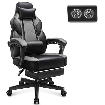 Gaming Chair for Adult, Computer Chair with Footrest Video Game Chair Big and Tall Gaming Chair with Massage Lumbar Support, Adjustable Height and 360° Swivel Seat(Grey) - color: Grey