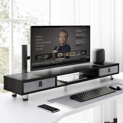 Fenge Dual Monitor Stand, 2-Tier Desk Organizer with Drawers, 42.5in, Black - color: Black