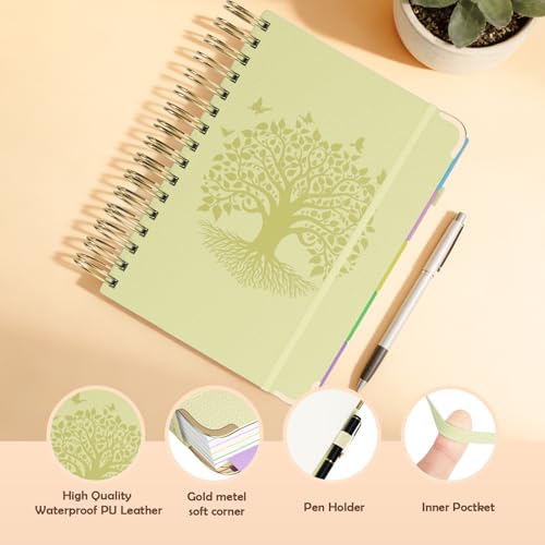 QIYVLOS Hardcover Spiral Notebook, B5 Journal with Removable Dividers Tabs, 5 Subject Notebook College Ruled, 320 Pages 8"x10" Leather Notebooks for Work School Study, Lined Journal for Women, Yellow - color: B5/Yellow