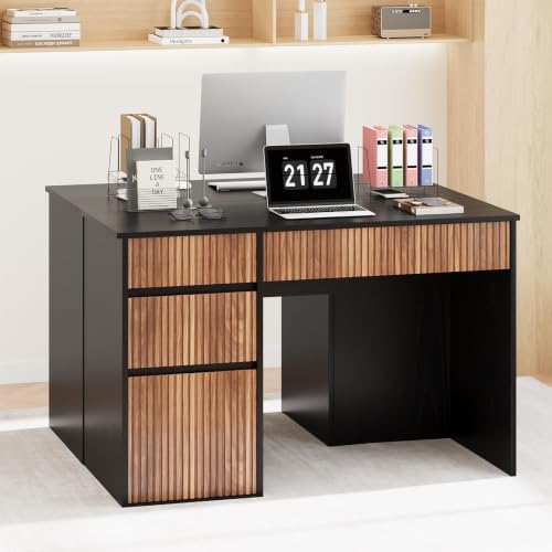 4 EVER WINNER Computer Desk with Drawers, 48 Inch Fluted Desk with Storage - color: Black, size: 48 Inch