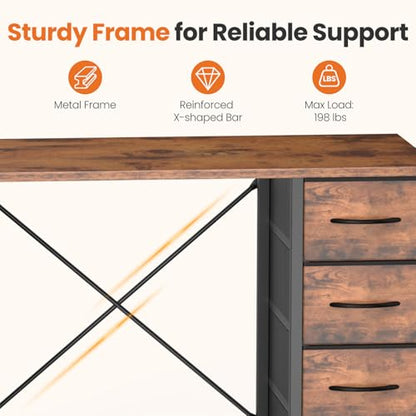 Sweetcrispy 48" Computer Desk with 8 Fabric Drawers & Storage Shelves - color: Rustic Brown, size: 48 inches with 8 Drawers
