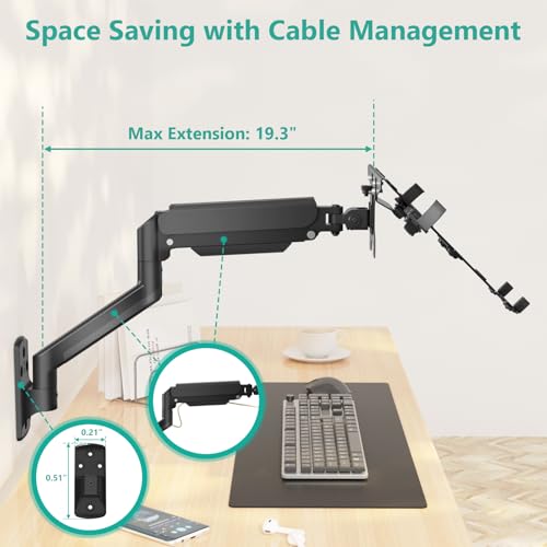 WALI Laptop Wall Mount for 17" Notebook and Up to 32" Screen | Full Motion Adjustable Monitor Wall Arm with Laptop Tray, VESA 75x75/100x100mm, Up to 15.4-22 Lbs (GSWM001LP), Black