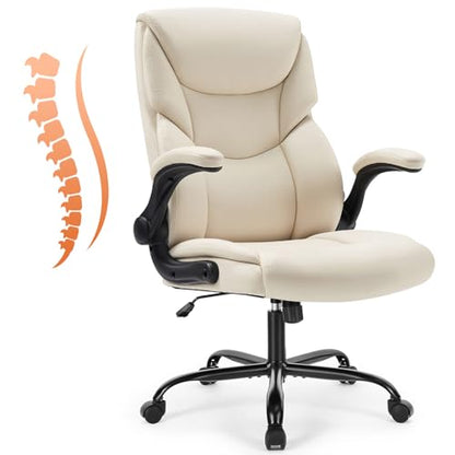 Sweetcrispy Home Office Desk Chairs, High Back PU Leather Chair - color: Beige, style: 1 Pack
