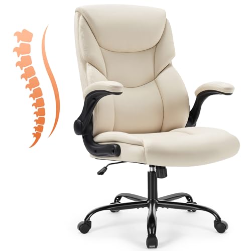 Sweetcrispy Home Office Desk Chairs, High Back PU Leather Chair - color: Beige, style: 1 Pack