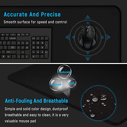 JIALONG Large Gaming Mouse Pad, XXL Desk Mousepad with Stitched Edges, Non-Slip Base Keyboard Pad for Gamer, Office & Home Classic Black - color: Black