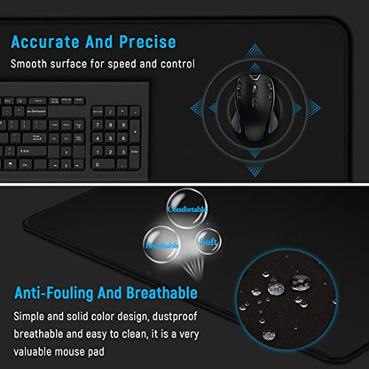JIALONG Large Gaming Mouse Pad, XXL Desk Mousepad with Stitched Edges, Non-Slip Base Keyboard Pad for Gamer, Office & Home Classic Black - color: Black