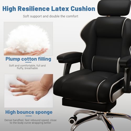 Executive Computer Chair Home Office Desk Chair,Adjustable Angle, Ergonomic Adjustable Height PU Leather Chairs with Cushions Armrest for Long Time Seating-High Office Chair with Footrest - color: Black