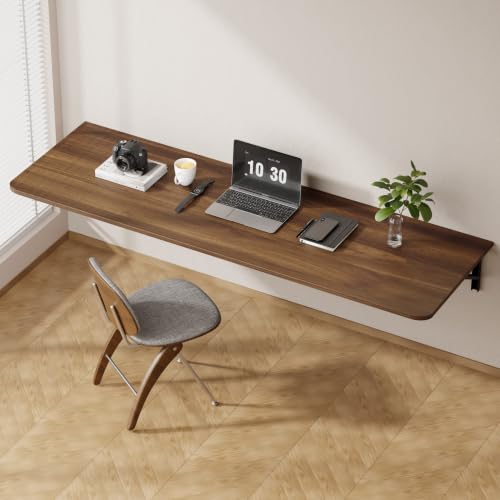 Dogsky Wall Mounted Folding Table 72x15.7 in - 600LB Capacity | Heavy Duty Wall Floating Desk, Extra-Long Fold Down Workbench for Home Office, Laundry Room & Kitchen, Walnut - color: Walnut, size: 72" x 15.7"