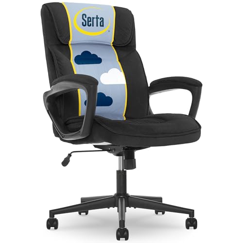 Serta Executive Office Chair Lumbar Support, Padded Arms Microfiber Chair | Hannah, Firm Seat Cushion & Body Pillows, Work from Home Chair for Back Pain Relief, Adjustable Height & Tilt, Charcoal Gray - color: Charcoal Grey