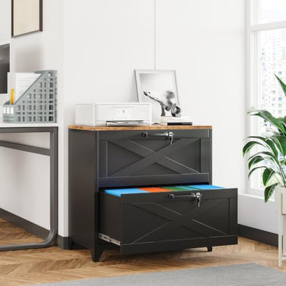 BYNSOE 2 Drawer Lateral File Cabinet Metal Filing Cabinet with Lock Office Home Steel Lateral File Cabinet for A4 Legal/Letter Size Lockable Wide Metal Cabinet,Assembly Required - color: Black, size: 2 Drawers-2