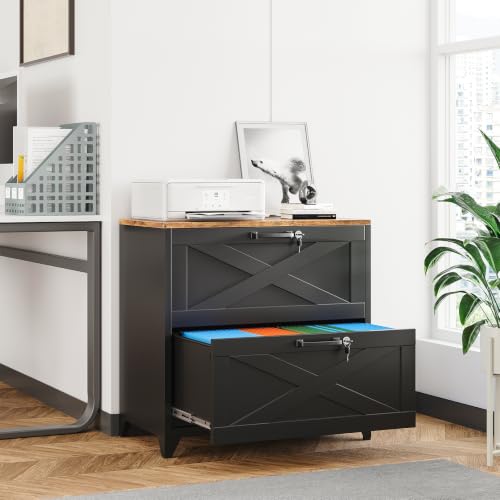 BYNSOE 2 Drawer Lateral File Cabinet Metal Filing Cabinet with Lock Office Home Steel Lateral File Cabinet for A4 Legal/Letter Size Lockable Wide Metal Cabinet,Assembly Required - color: Black, size: 2 Drawers-2