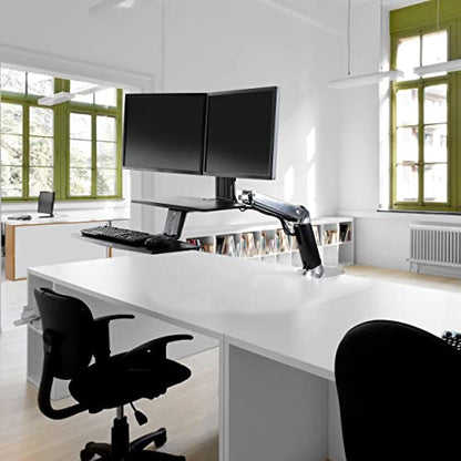 Ergotron – WorkFit-A Dual Monitor Standing Desk Converter, Sit Stand Workstation for Tabletops – Suspended Keyboard Tray - style: Suspended Keyboard Tray