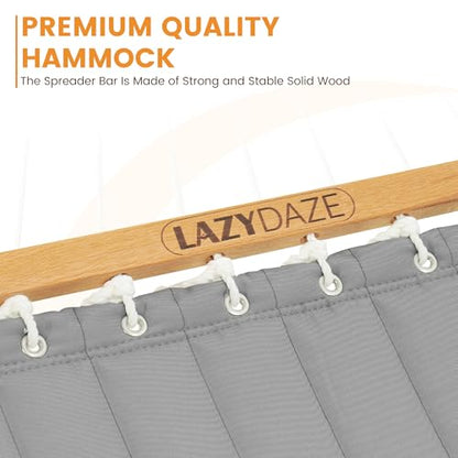 Lazy Daze Double Quilted Hammock with Pillow for Outside, Fit 13-15Ft Stand - color: Light Gray