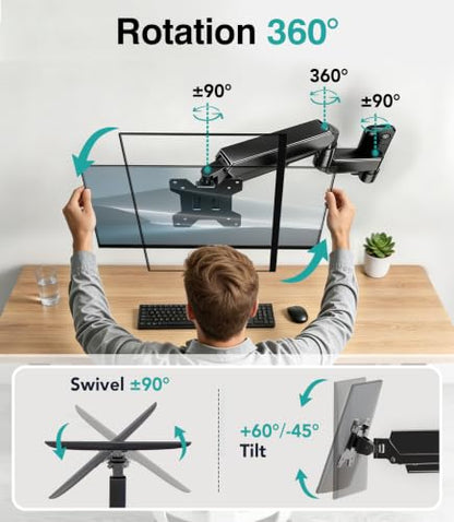 AX WABER Single Monitor Wall Mount for 17 to 32 inch Flat/Curved Computer Screens,Full Motion Adjustable Mechanical Spring Monitor Wall Arm Holds Up to 22lbs,VESA Wall Mount 75x75/100x100, Black - size: Single monitor wall mount
