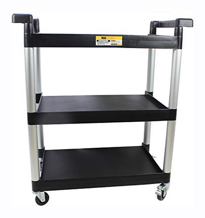 MaxWorks 80774 3-Shelf Utility Plastic Cart with Wheels-225 Lbs Maximum Capacity , Black - style: 3 Shelves