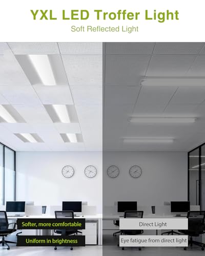 YXL 2x4 LED Troffer Light, 5CCT Switch LED Drop in Ceiling Light for Dropped Ceiling, 9720/8100/6750/5400/4050 Adjustable Lumens, 6500/5000/4000/3500/3000K Color Temperature, Dimmable 0-10V,ETL - size: 2x4 FT-2Pack