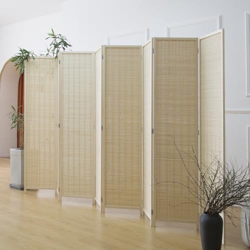 8 Panel Bamboo Room Divider - 5.6 ft Tall Folding Privacy Screen, Natural Beige Freestanding Partition Wall (67" x 122.8", 8-Panel) - color: Beige, size: 8 Panel