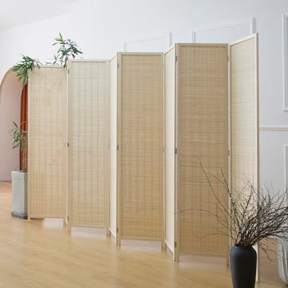 8 Panel Bamboo Room Divider - 5.6 ft Tall Folding Privacy Screen, Natural Beige Freestanding Partition Wall (67" x 122.8", 8-Panel) - color: Beige, size: 8 Panel