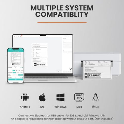 Bluetooth Thermal Shipping Label Printer 4x6 Wireless Direct Thermal Label Machine Small Business High Speed Portable Maker Compatible with Android, iOS & Windows for Ebay Shopify USPS
