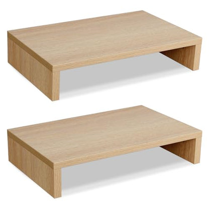 TEAMIX Wood Monitor Stand Riser-2 Packs, Maple | Holds 80Lbs, Stacked/Separate Adjustable Use, 2 Tier Adjustable, Fits laptop, TV, PC. For Home Office, Gaming - color: Maple
