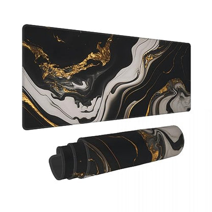 Desk Pad,Office Desk Mat 31.5"×11.8" Large Gaming Mouse Pad,Durable Extended Computer Mouse Pad,Waterproof Thick Big Mouse Pads with Non-Slip Rubber Base Office Home Black Gold Marble - color: Xl01-02 Black Gold Marble, size: 31.5 x 11.8 in