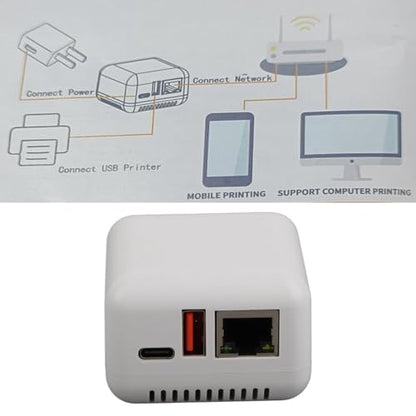 DAUERHAFT Wireless Print Server, Support Image Printing USB 2.0 Network Print Server Multiple Interfaces 100-240V Lightweight for PC (US Plug)