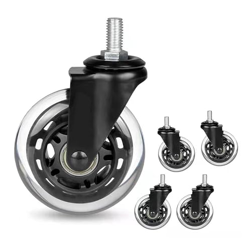8T8 Office Chair Caster Wheels with 5/16''-18x1 Threaded Stem Caster, Heavy Duty 3" Replacement Rubber Office Chair Wheels for Smart Home Offices, Safe for Hardwood Tile Floors
