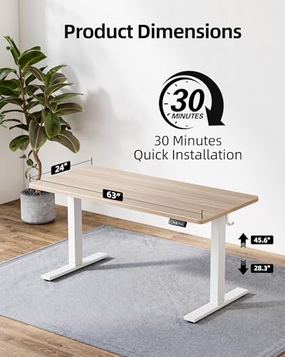 TIQLAB Electric Standing Desk, Adjustable Height Stand up Desk, 63 * 24 Inches Sit Stand Home Office Table with Splice Board, Light Walnut - color: Light Walnut, size: 63*24 inch