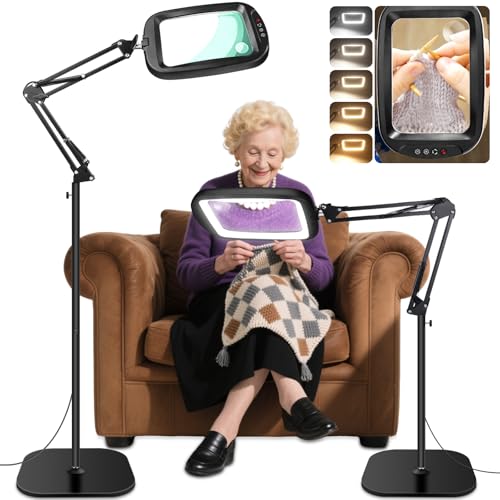 30X 10X Extra Large Floor Magnifying Glass with Light and Stand,7-inch Adjustable Height Floor Magnifying Lamp,2 in 1 Lighted Magnifiers for Close Work, Sewing,Crafts,Hobbies,Reading,Black - color: Black