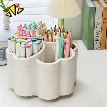 Pen Holder Desk Organizer,360°Rotating Pencil Pen Holder,Large Capacity Desk Storage for Office Home Supplies,White - color: white