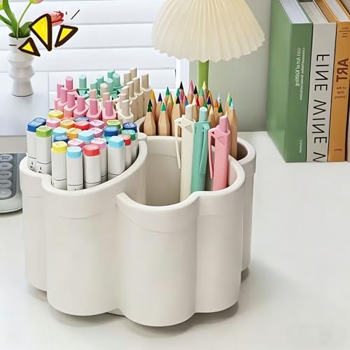 Pen Holder Desk Organizer,360°Rotating Pencil Pen Holder,Large Capacity Desk Storage for Office Home Supplies,White - color: white