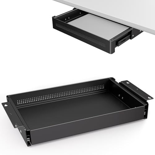 PUTORSEN Under Desk Storage Drawer 15.7" Wide - Smooth Slide Out Organizer for Standing Desk & Home Office,Max Load 17.6 lbs,Quiet Glide, Black - color: Black