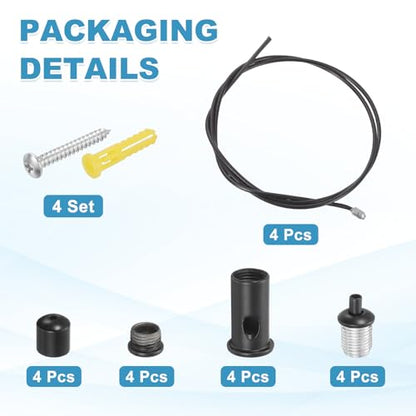 uxcell 4Set Ceiling Hanging Wire Cable Kit, 2.6ft Top Adjust Adjustable Hanging Wire Rope Suspension with Mount Screw Kit for Pendant Chandelier Ceiling LED Panel Light, Black - color: Black, size: 2.6ft